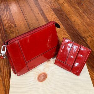 ✨ VIBRANT RED PATENT KENNETH COLE CLUTCH & WALLET SET ✨